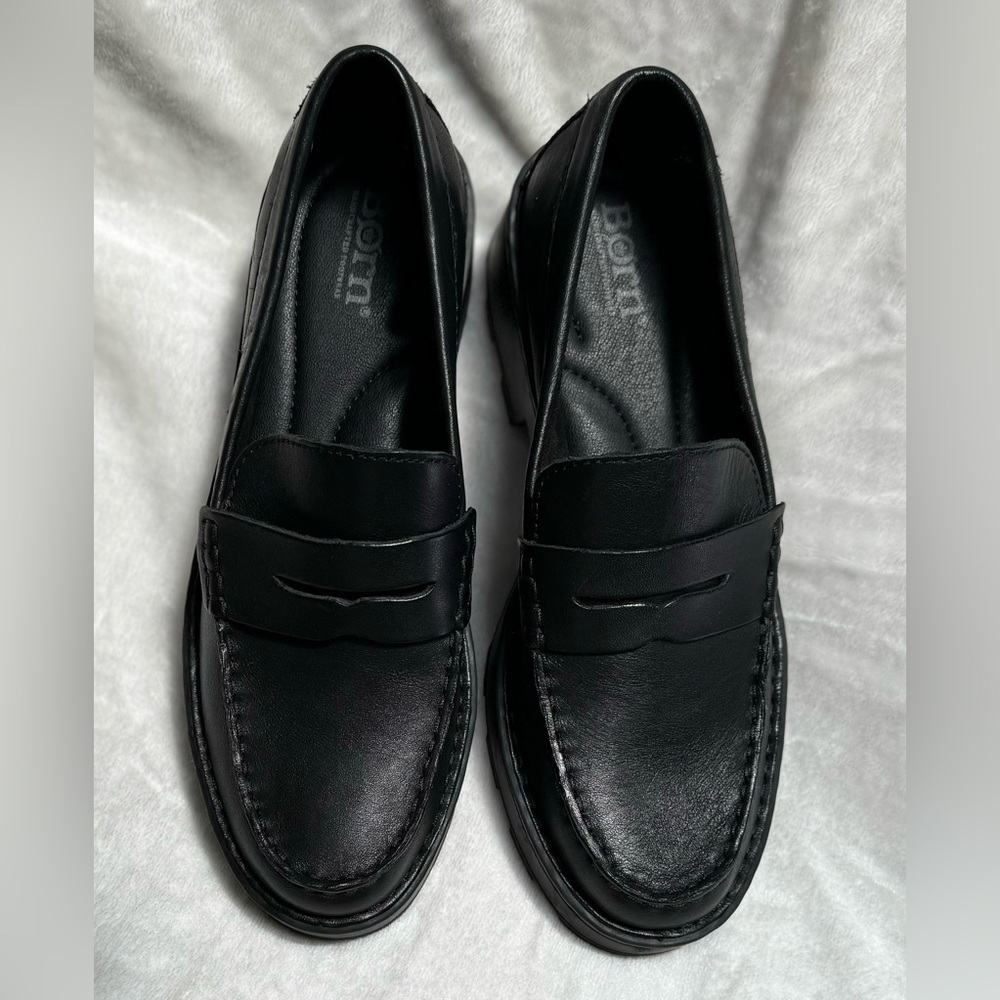 Born Black Leather Penny Loafers